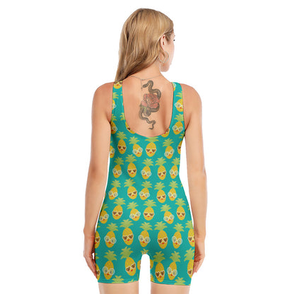 Pineapple Emoji Pattern Print Sleeveless One Piece Swimsuit