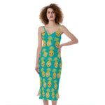 Pineapple Emoji Pattern Print Slim Fit Midi Cami Dress