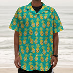 Pineapple Emoji Pattern Print Textured Short Sleeve Shirt