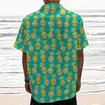 Pineapple Emoji Pattern Print Textured Short Sleeve Shirt