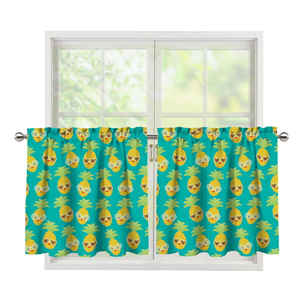 Pineapple Emoji Pattern Print Tier Curtains