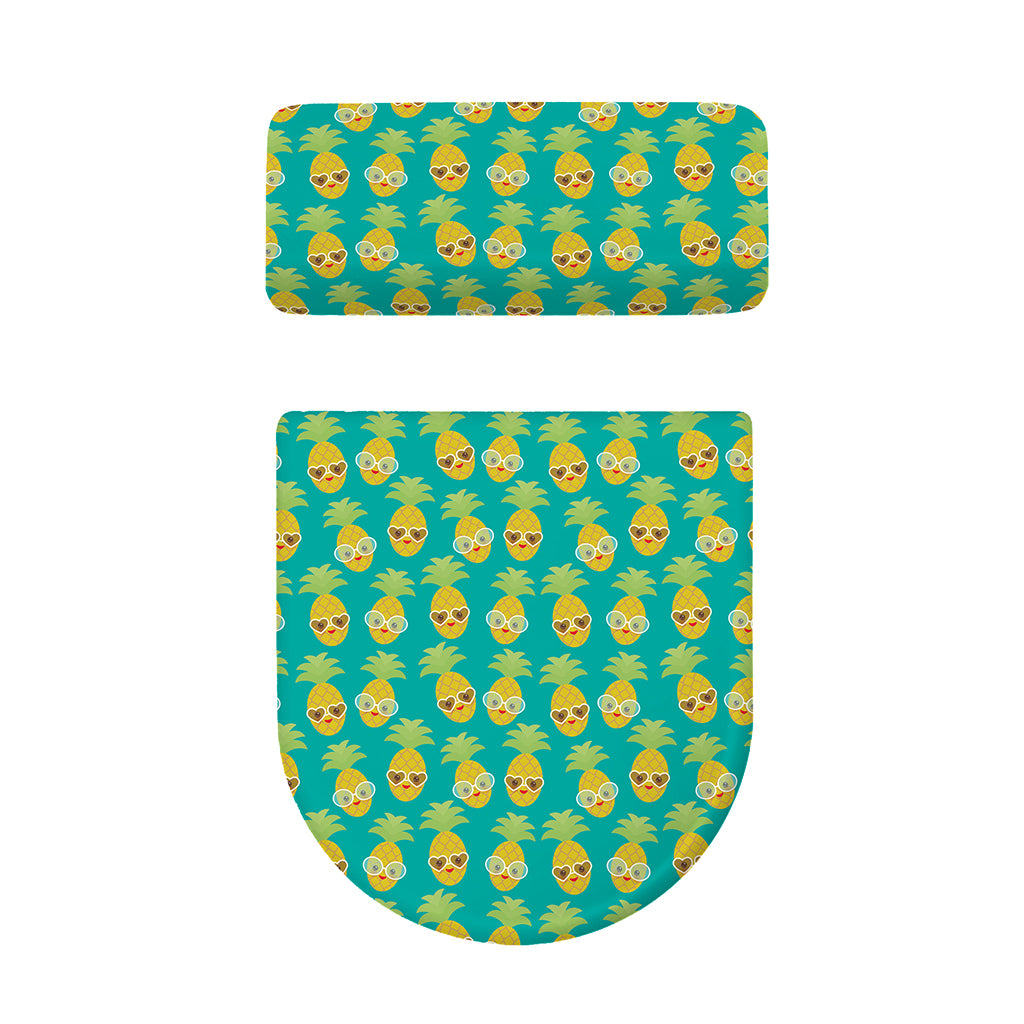 Pineapple Emoji Pattern Print Toilet Lid And Tank Cover Set