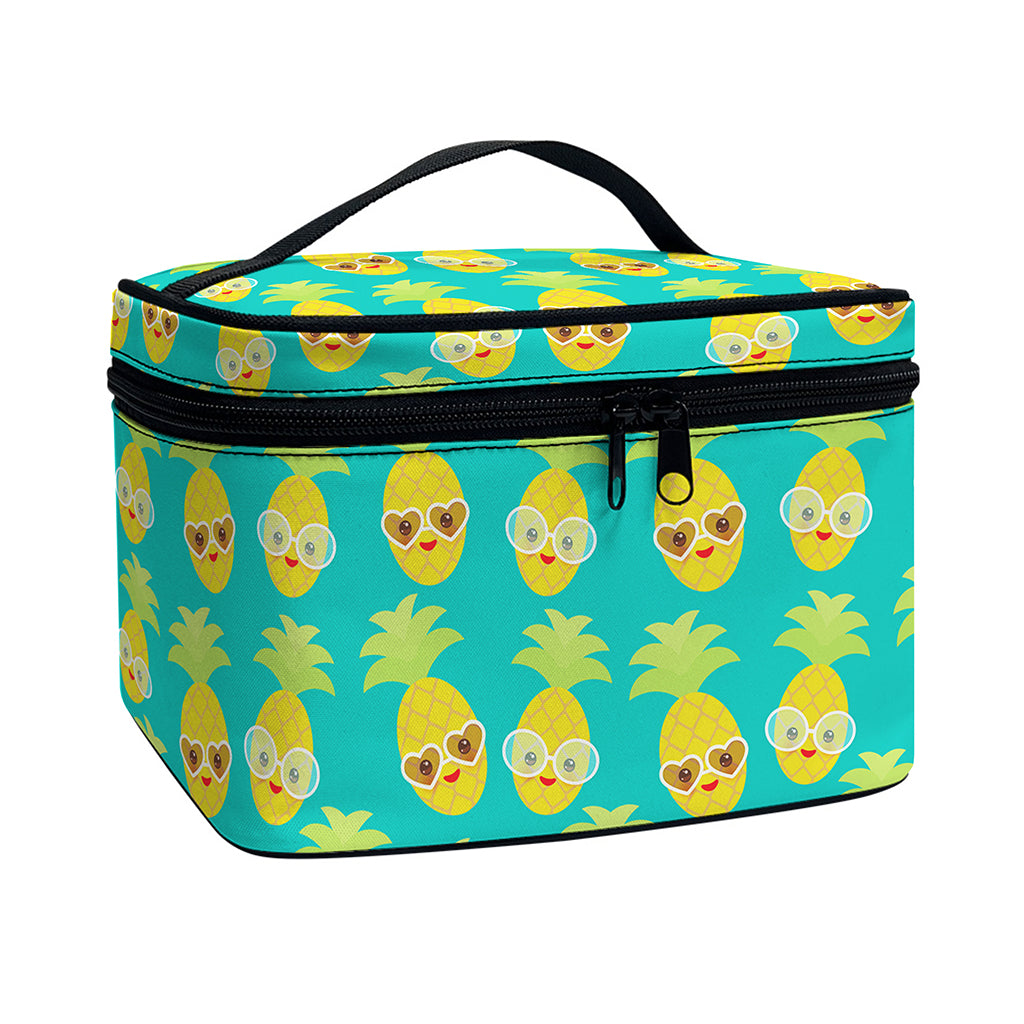 Pineapple Emoji Pattern Print Travel Makeup Bag