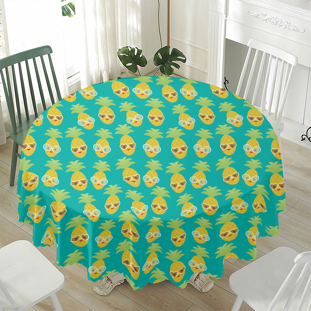 Pineapple Emoji Pattern Print Waterproof Round Tablecloth