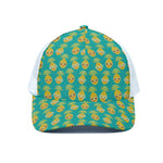 Pineapple Emoji Pattern Print White Mesh Trucker Cap
