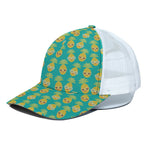 Pineapple Emoji Pattern Print White Mesh Trucker Cap