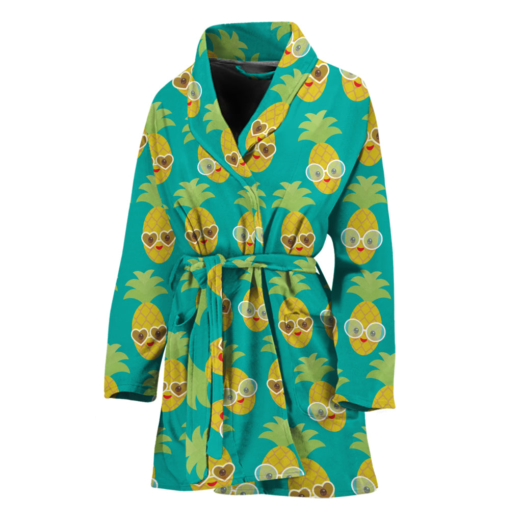 Pineapple Emoji Pattern Print Women's Bathrobe