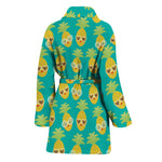 Pineapple Emoji Pattern Print Women's Bathrobe