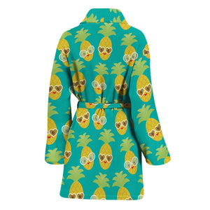 Pineapple Emoji Pattern Print Women's Bathrobe