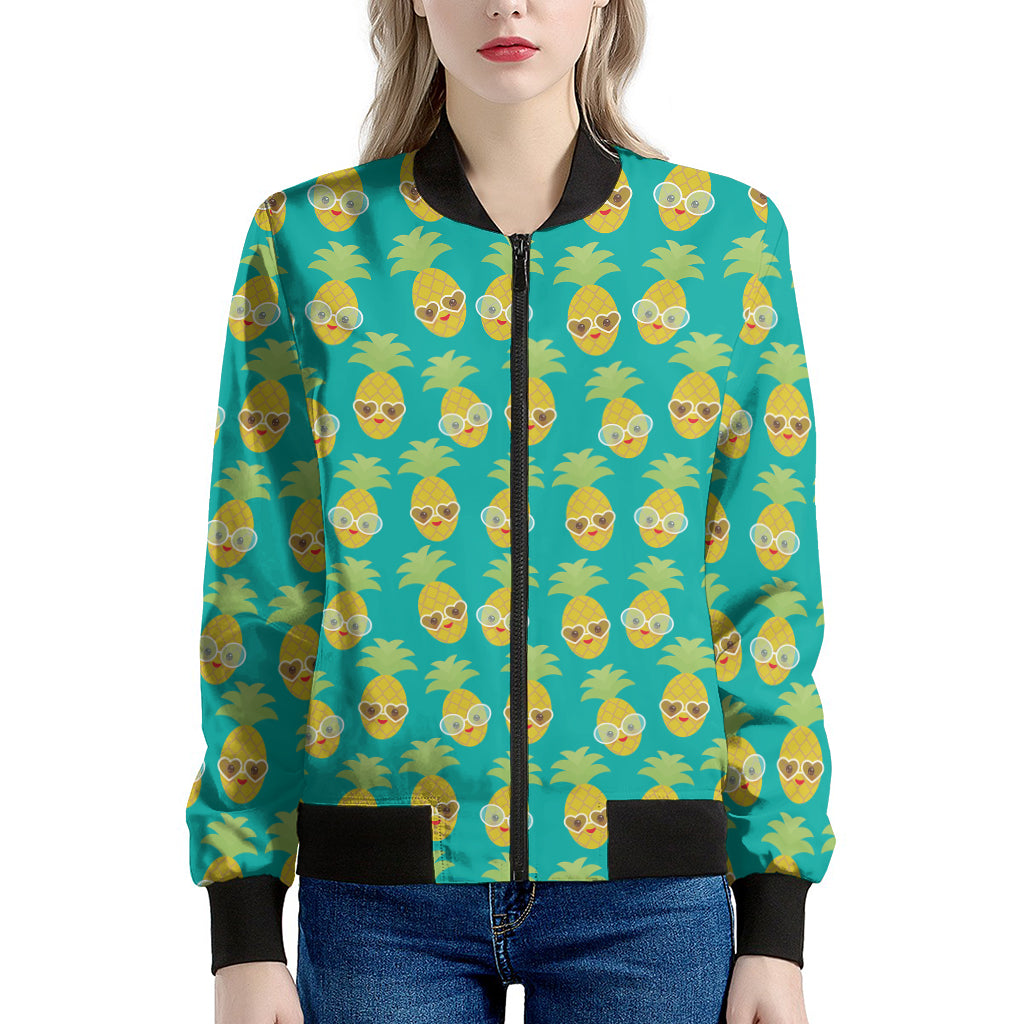 Pineapple Emoji Pattern Print Women's Bomber Jacket