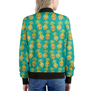 Pineapple Emoji Pattern Print Women's Bomber Jacket