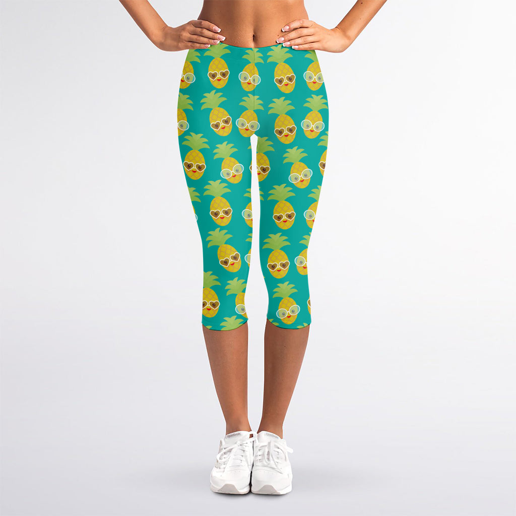Pineapple Emoji Pattern Print Women's Capri Leggings