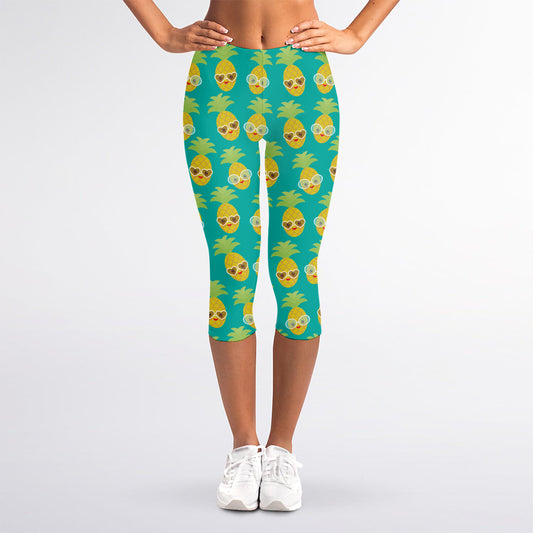 Pineapple Emoji Pattern Print Women's Capri Leggings