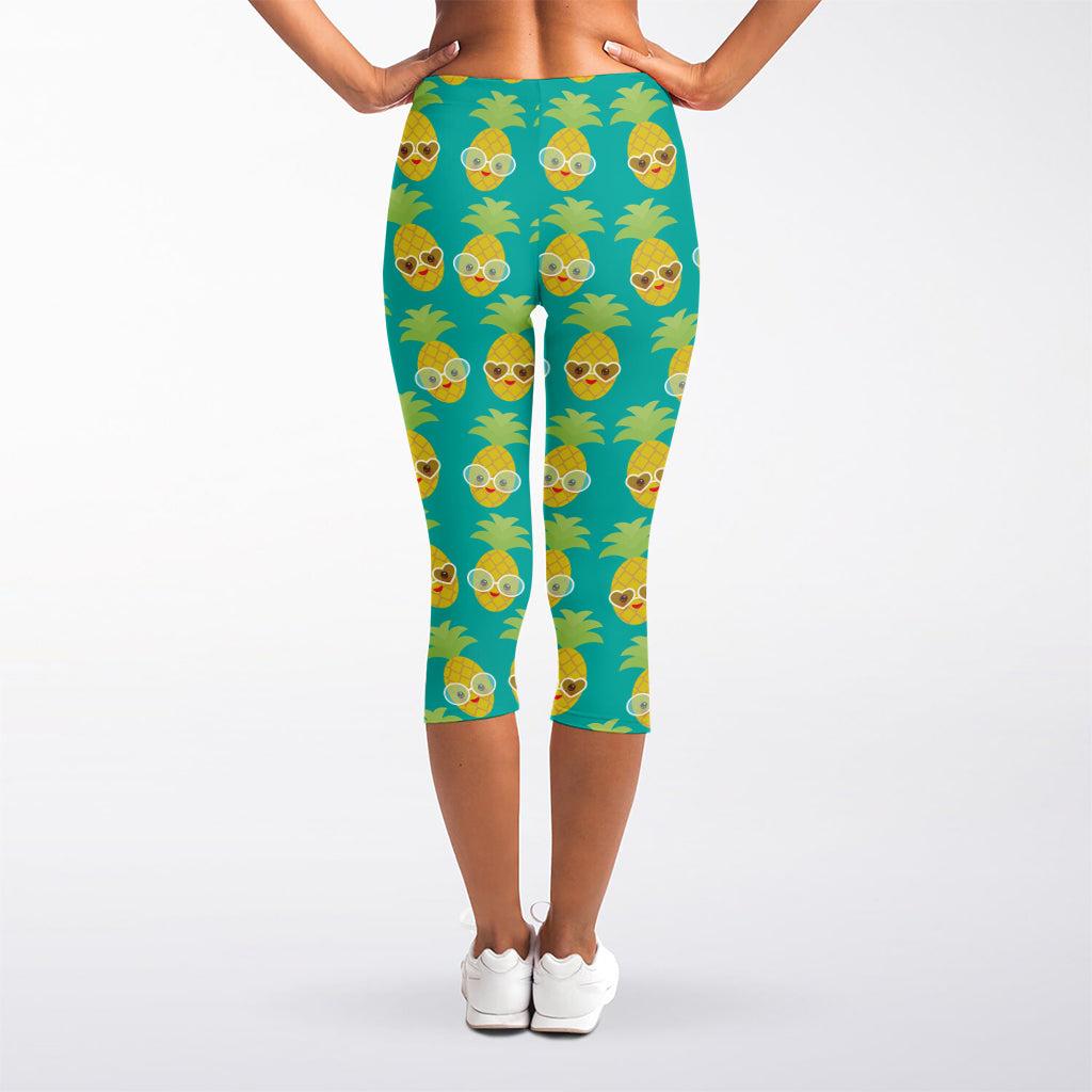 Pineapple Emoji Pattern Print Women's Capri Leggings