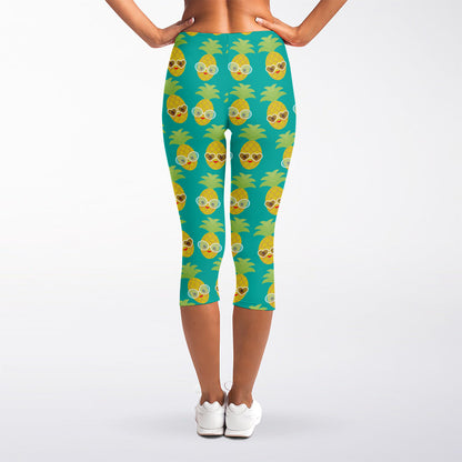 Pineapple Emoji Pattern Print Women's Capri Leggings