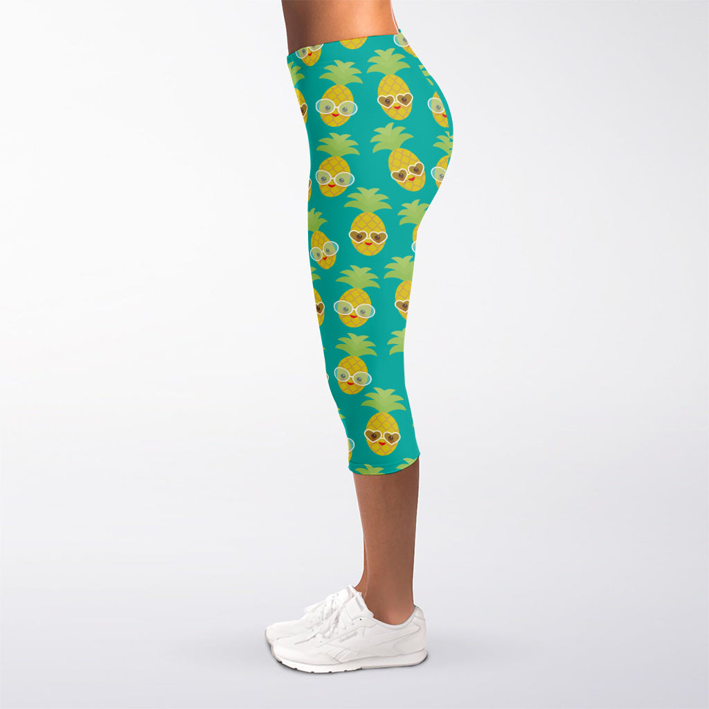 Pineapple Emoji Pattern Print Women's Capri Leggings