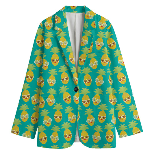 Pineapple Emoji Pattern Print Women's Cotton Blazer