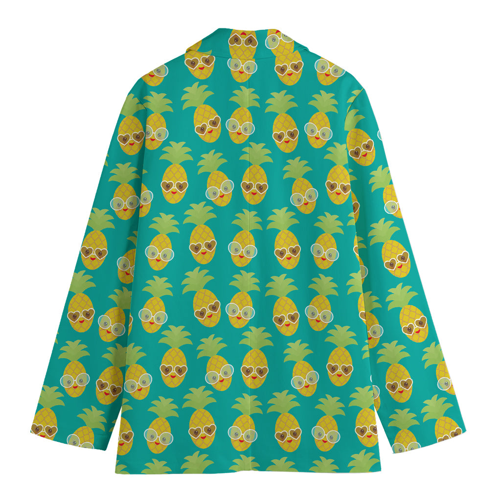 Pineapple Emoji Pattern Print Women's Cotton Blazer