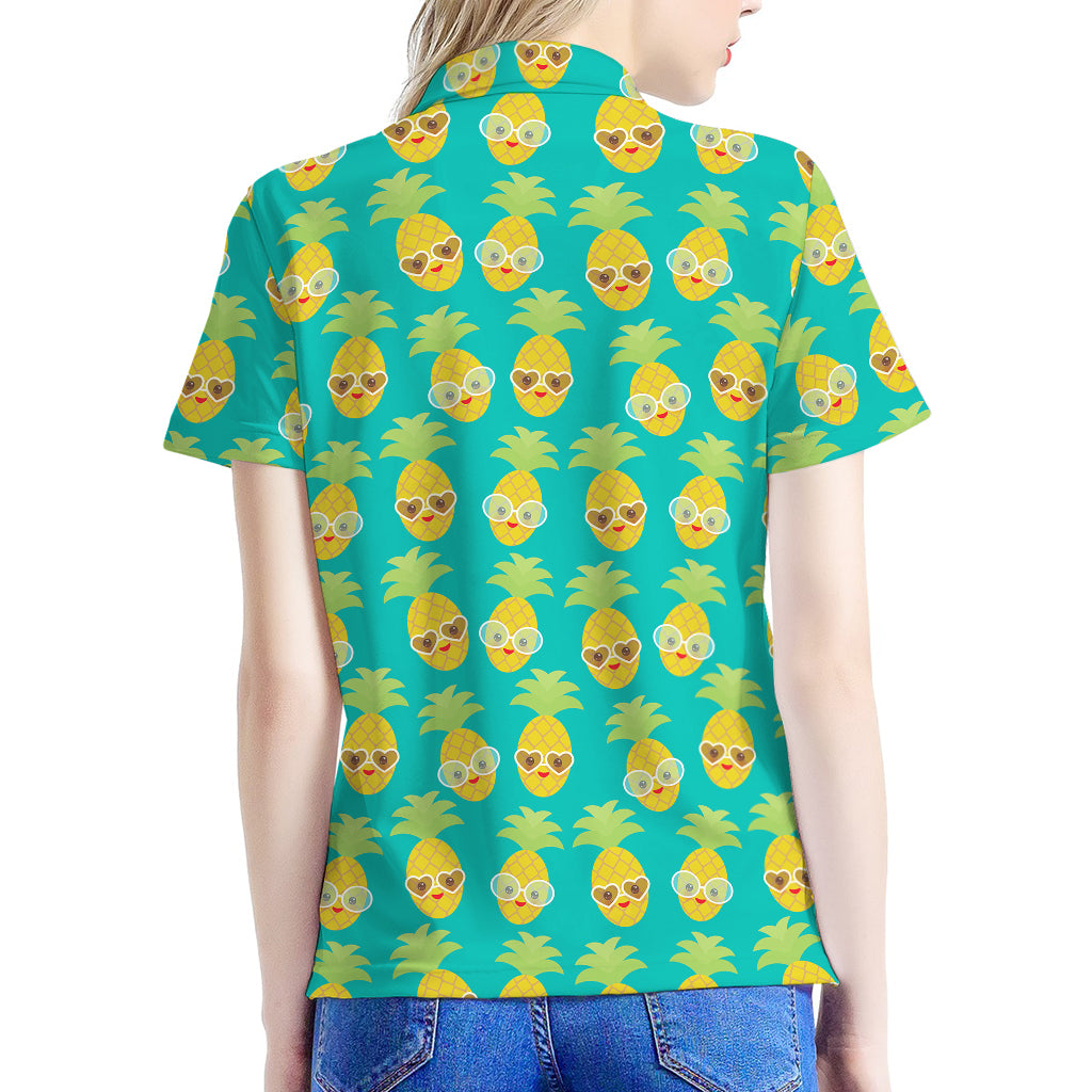 Pineapple Emoji Pattern Print Women's Polo Shirt