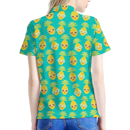 Pineapple Emoji Pattern Print Women's Polo Shirt