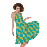 Pineapple Emoji Pattern Print Women's Sleeveless Dress