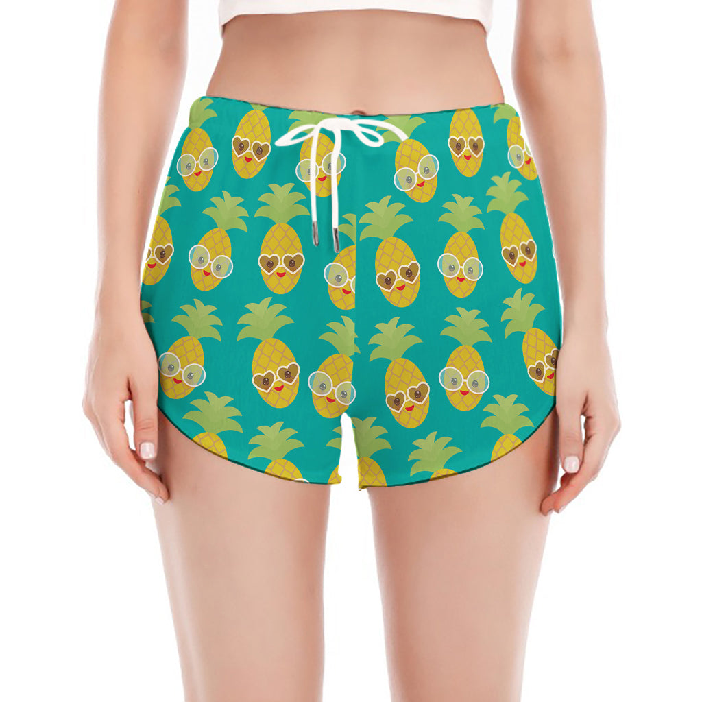 Pineapple Emoji Pattern Print Women's Split Running Shorts