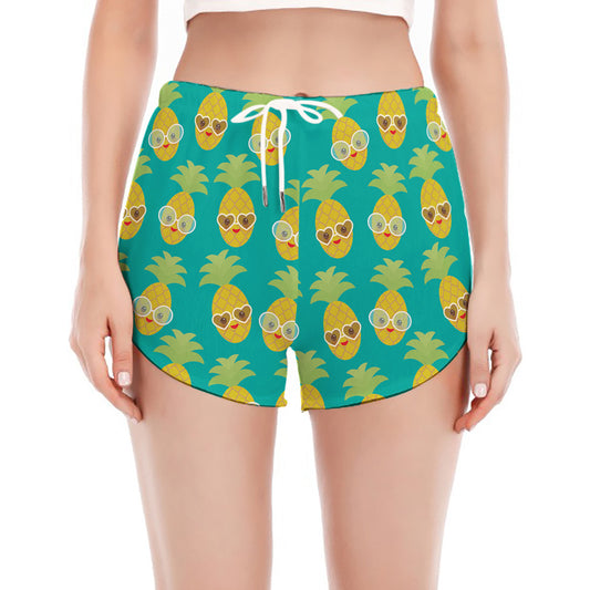 Pineapple Emoji Pattern Print Women's Split Running Shorts