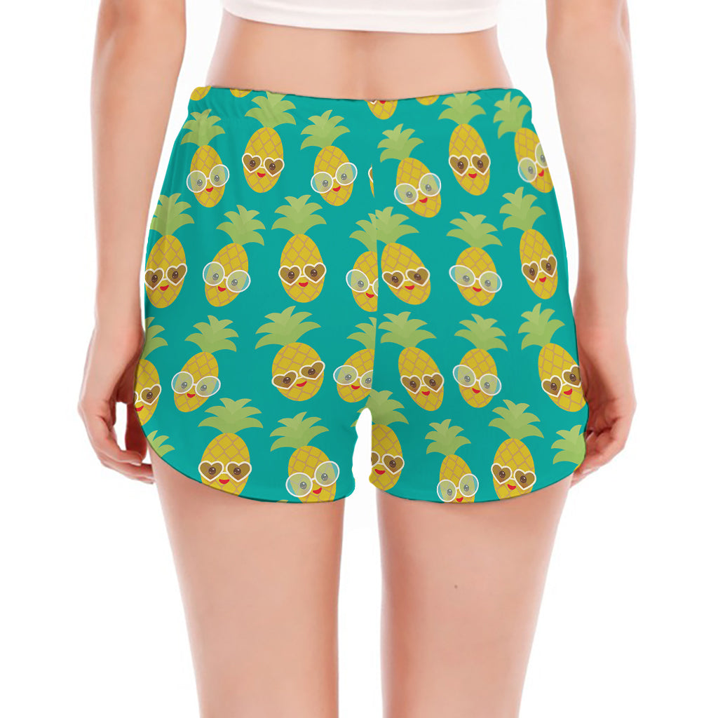 Pineapple Emoji Pattern Print Women's Split Running Shorts