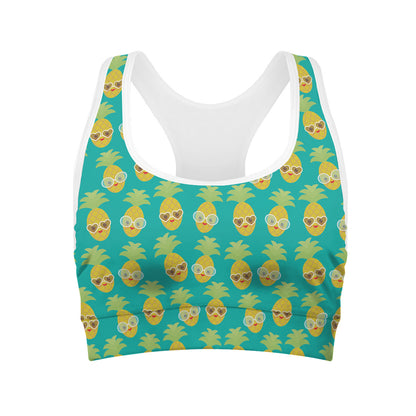Pineapple Emoji Pattern Print Women's Sports Bra