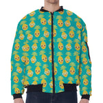 Pineapple Emoji Pattern Print Zip Sleeve Bomber Jacket