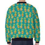 Pineapple Emoji Pattern Print Zip Sleeve Bomber Jacket