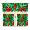 Pineapple Hibiscus Hawaii Pattern Print 3 Piece Kitchen Curtains