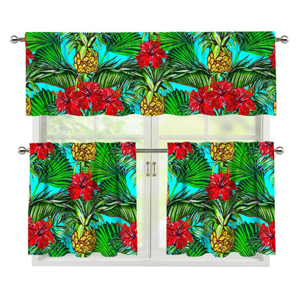 Pineapple Hibiscus Hawaii Pattern Print 3 Piece Kitchen Curtains