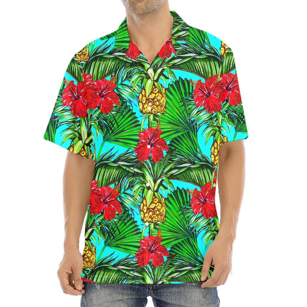 Pineapple Hibiscus Hawaii Pattern Print Aloha Shirt