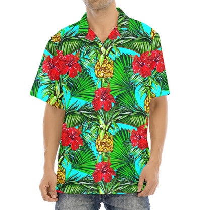 Pineapple Hibiscus Hawaii Pattern Print Aloha Shirt