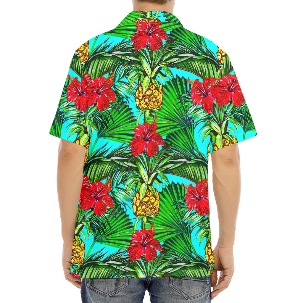 Pineapple Hibiscus Hawaii Pattern Print Aloha Shirt