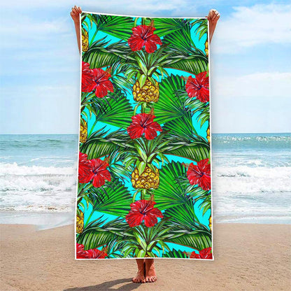 Pineapple Hibiscus Hawaii Pattern Print Beach Towel