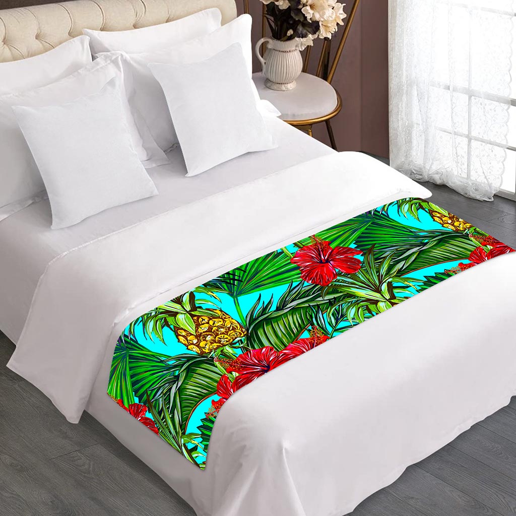 Pineapple Hibiscus Hawaii Pattern Print Bed Runner