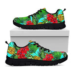 Pineapple Hibiscus Hawaii Pattern Print Black Running Shoes