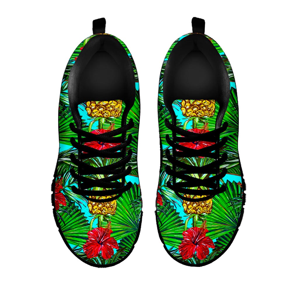 Pineapple Hibiscus Hawaii Pattern Print Black Running Shoes