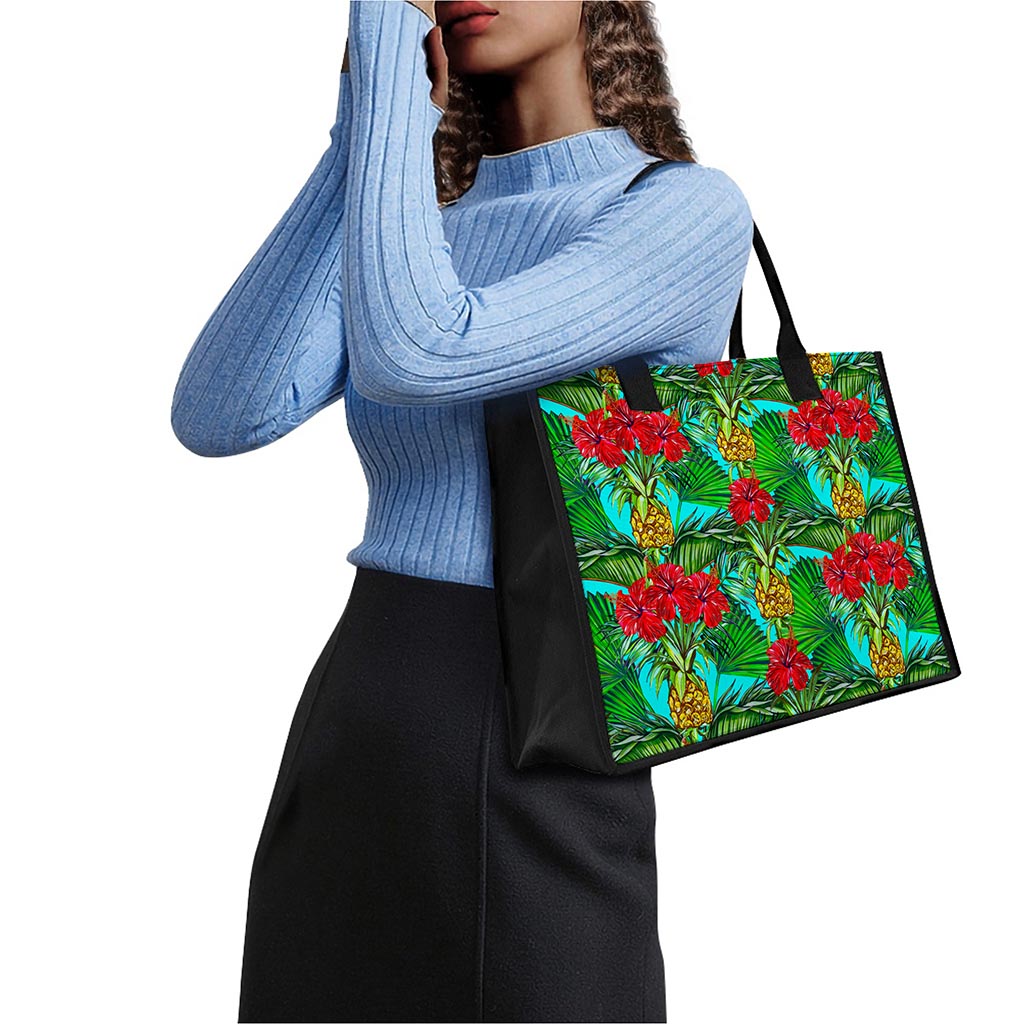 Pineapple Hibiscus Hawaii Pattern Print Canvas Tote Bag