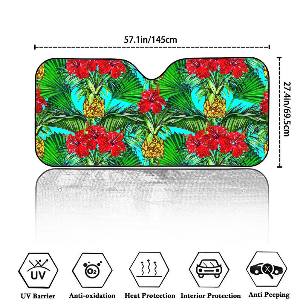Pineapple Hibiscus Hawaii Pattern Print Car Windshield Sun Shade