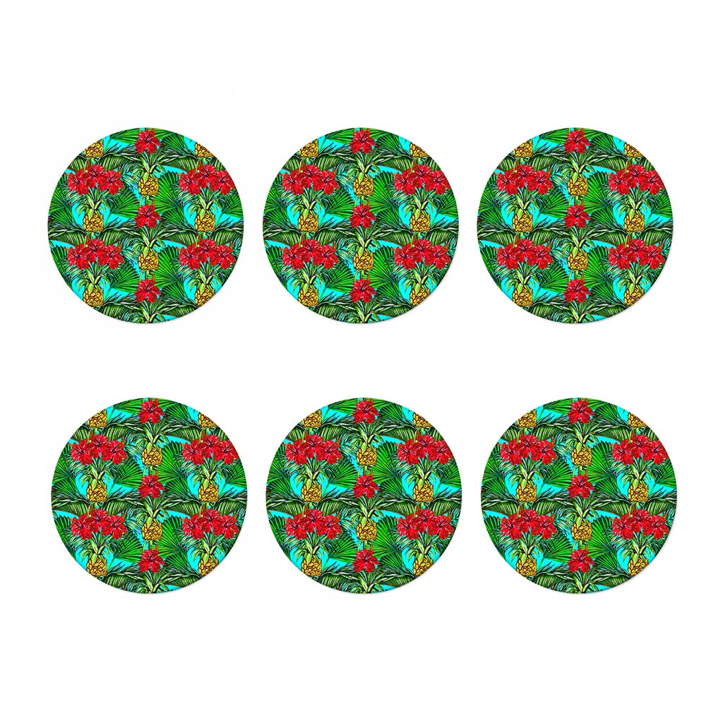 Pineapple Hibiscus Hawaii Pattern Print Coaster Set