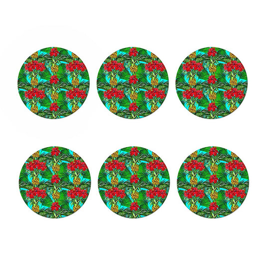 Pineapple Hibiscus Hawaii Pattern Print Coaster Set