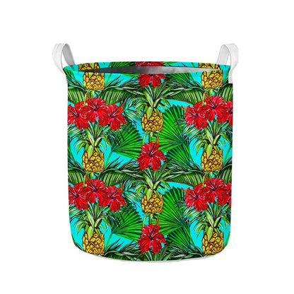 Pineapple Hibiscus Hawaii Pattern Print Collapsible Laundry Basket