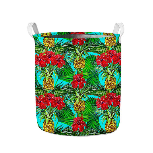 Pineapple Hibiscus Hawaii Pattern Print Collapsible Laundry Basket