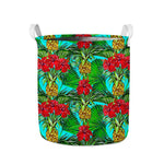 Pineapple Hibiscus Hawaii Pattern Print Collapsible Laundry Basket