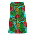Pineapple Hibiscus Hawaii Pattern Print Cotton Front Slit Maxi Skirt