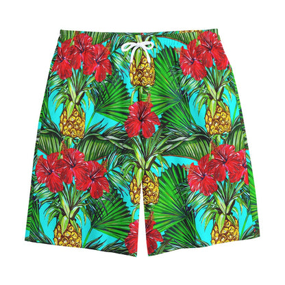 Pineapple Hibiscus Hawaii Pattern Print Cotton Shorts
