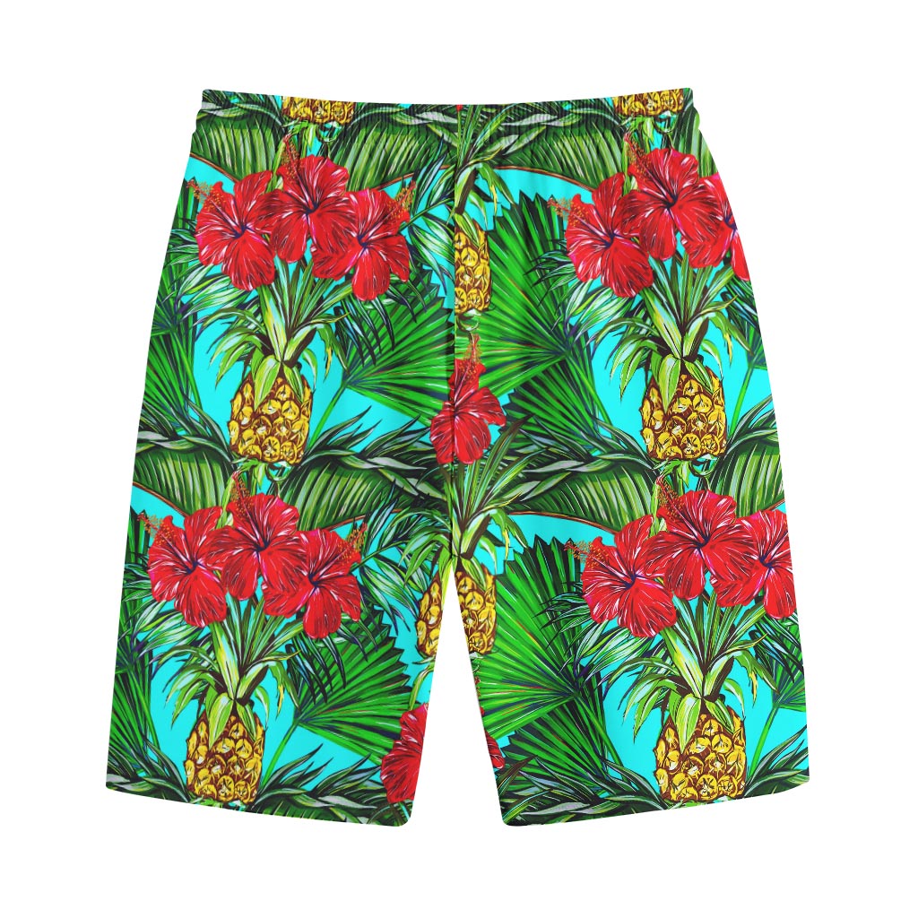 Pineapple Hibiscus Hawaii Pattern Print Cotton Shorts